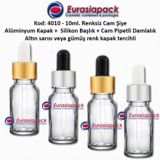 Cam Pipetli Damlalıklı Renksiz/Naturel Cam Şişe 10ml - Kod 4010