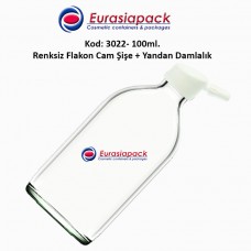 Yandan Damlalıklı Flakon Renksiz Cam Şişe 100ml Kod 3022