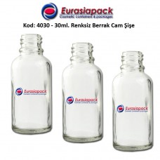 Cam İlaç - Ecza Şişesi 30ml. Renksiz Kod 4030